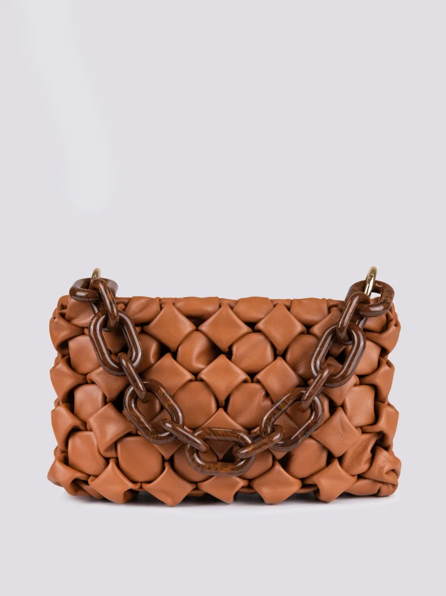 BORSA IN PELLE INTRECCIATA CURLY CUOIO