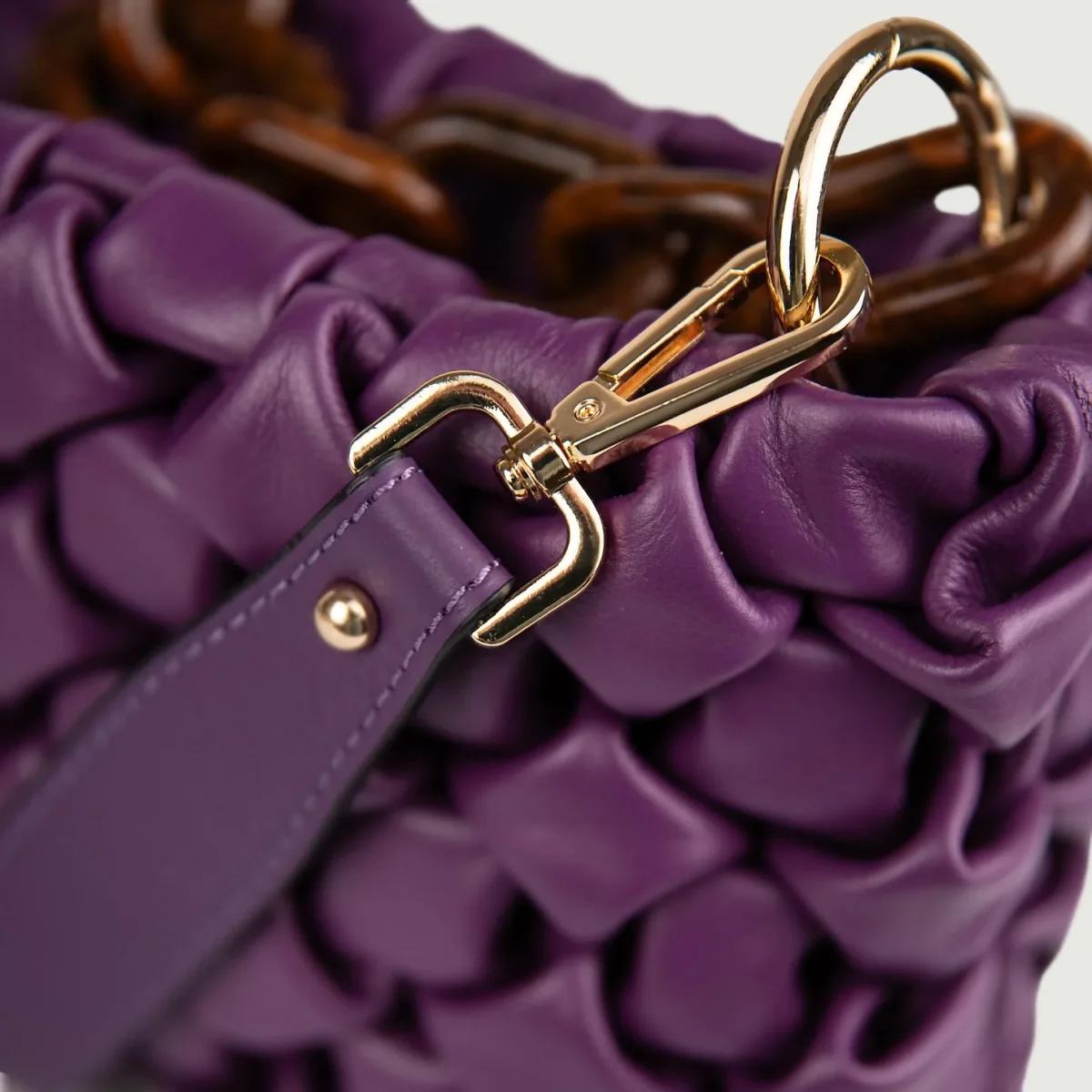 BORSA IN PELLE INTRECCIATA VIOLA "CURLY" - immagine 6
