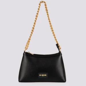 BORSA IN PELLE NERA CON CATENA ORO "QUEEN"