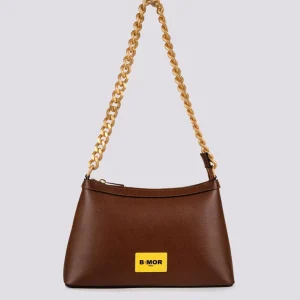 BORSA IN PELLE TESTA MORO CON CATENA ORO OPACA "QUEEN"