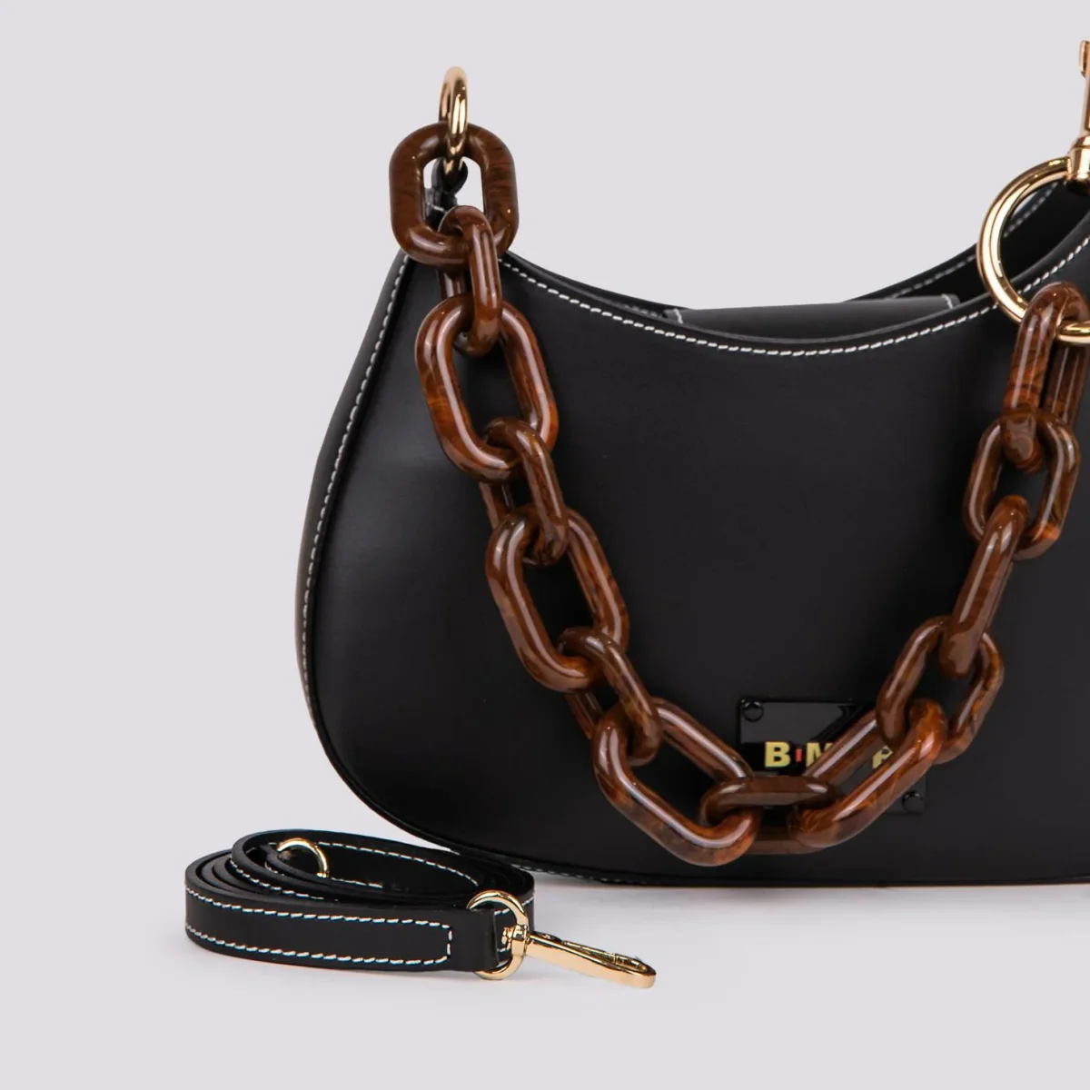 BORSA "MINI CURVY" IN PELLE NERA CON TRACOLLA IN OSSO - immagine 5