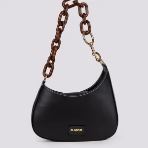 BORSA "MINI CURVY" IN PELLE NERA CON TRACOLLA IN OSSO