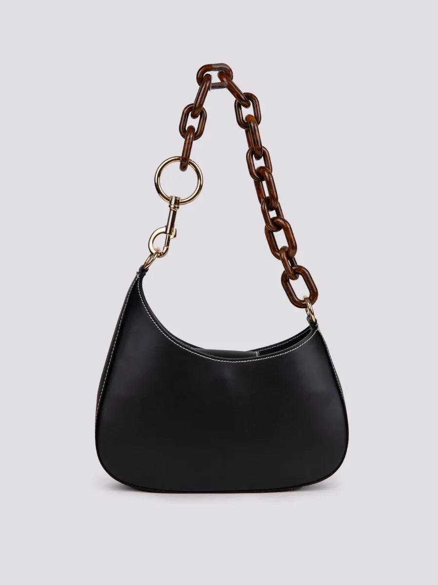 BORSA "MINI CURVY" IN PELLE NERA CON TRACOLLA IN OSSO - immagine 3