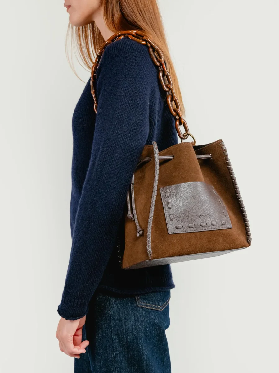 BORSA POCAHONTAS IN CAMOSCIO TAUPE - immagine 9