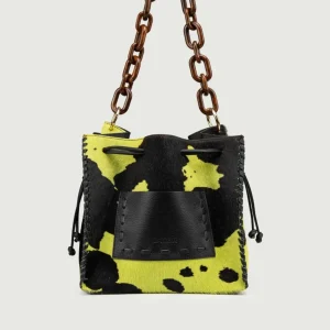 BORSA POCAHONTAS IN CAVALLINO COW PRINT LIME