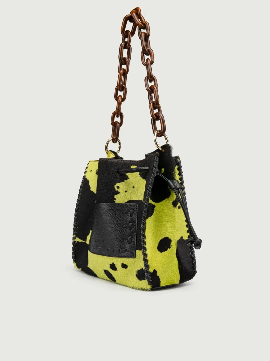 BORSA POCAHONTAS IN CAVALLINO COW PRINT LIME - immagine 3