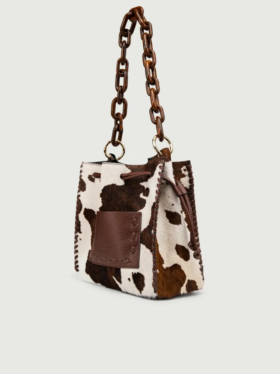 BORSA POCAHONTAS IN CAVALLINO COW PRINT MARRONE - immagine 3