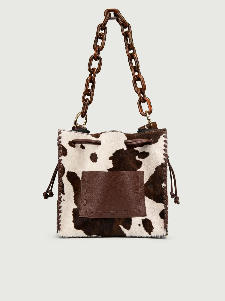 BORSA POCAHONTAS IN CAVALLINO COW PRINT MARRONE