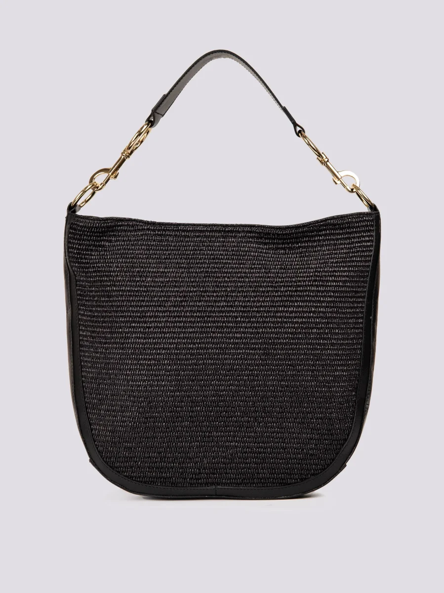 BORSA SHOPPER IN PELLE E RAFIA NERA "CAREFREE" - immagine 3