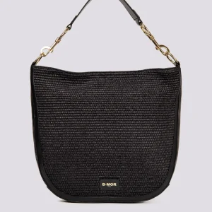 BORSA SHOPPER IN PELLE E RAFIA NERA "CAREFREE"
