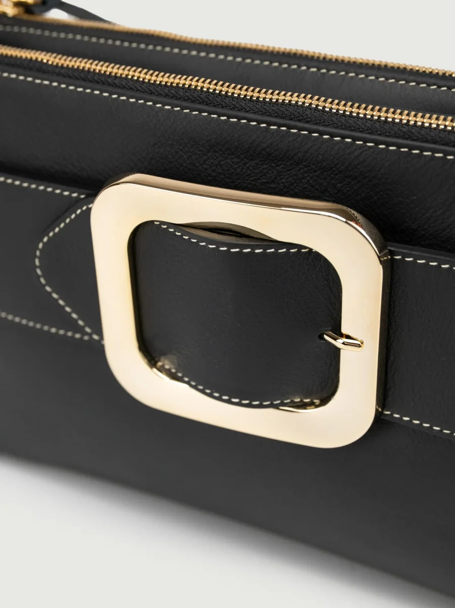 BORSA TRACOLLA IN PELLE NERA - immagine 5