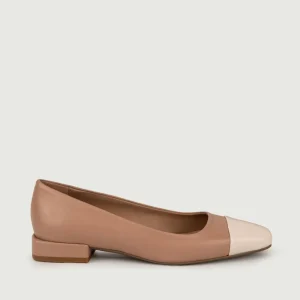 Ballerina in pelle cuoio con punta in vernice a contrasto