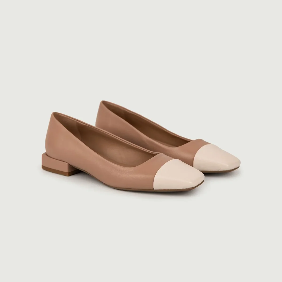 Ballerina in pelle cuoio con punta in vernice a contrasto - immagine 3