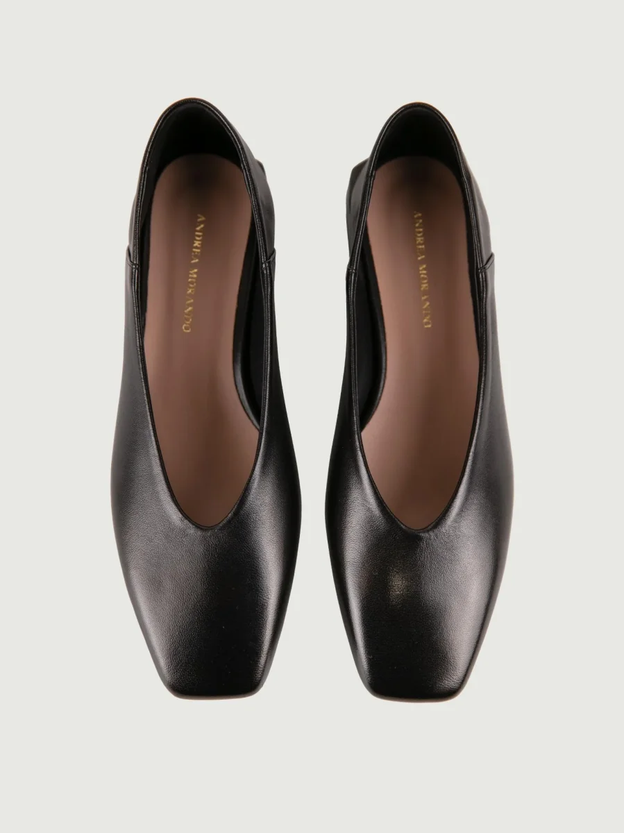 Ballerina in pelle nera con punta squadrata - immagine 5