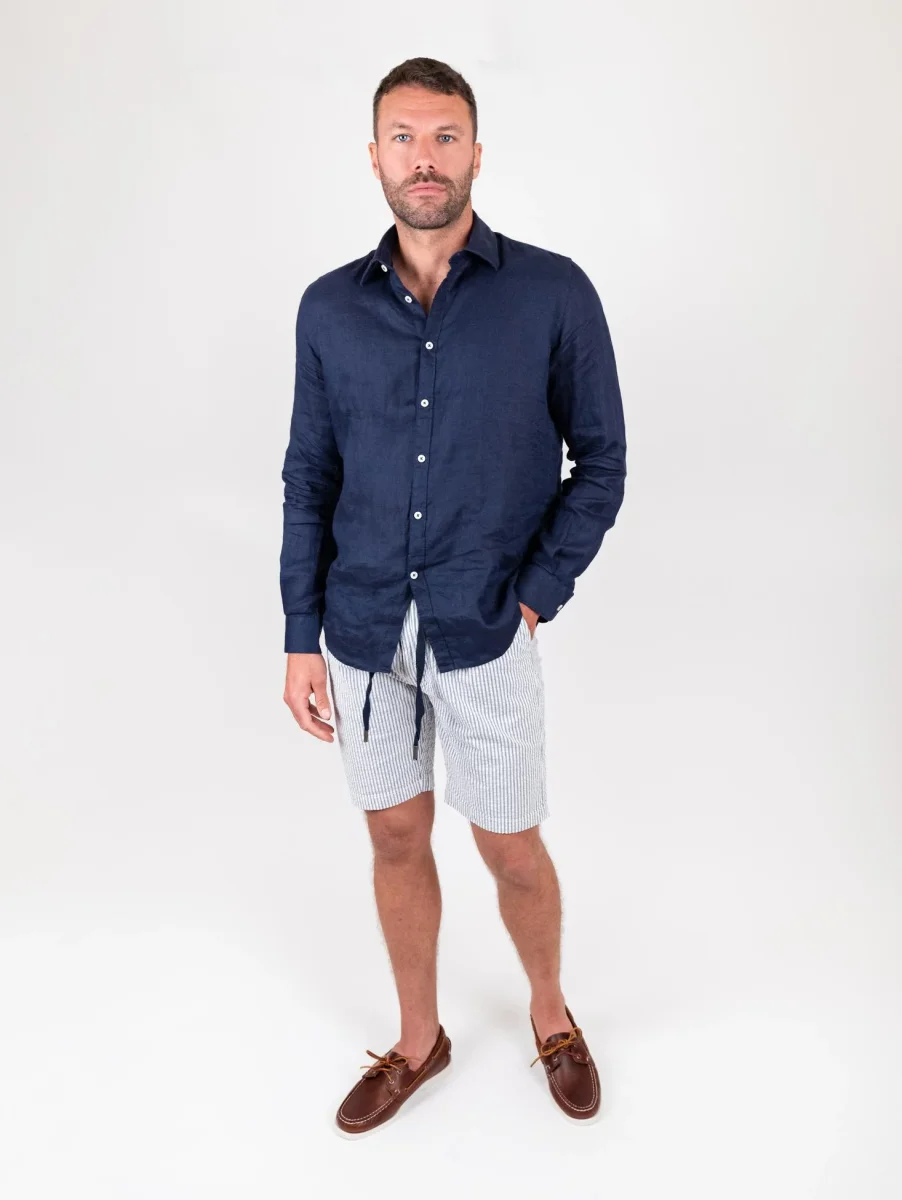 Bermuda a righe blu con coulisse - immagine 7