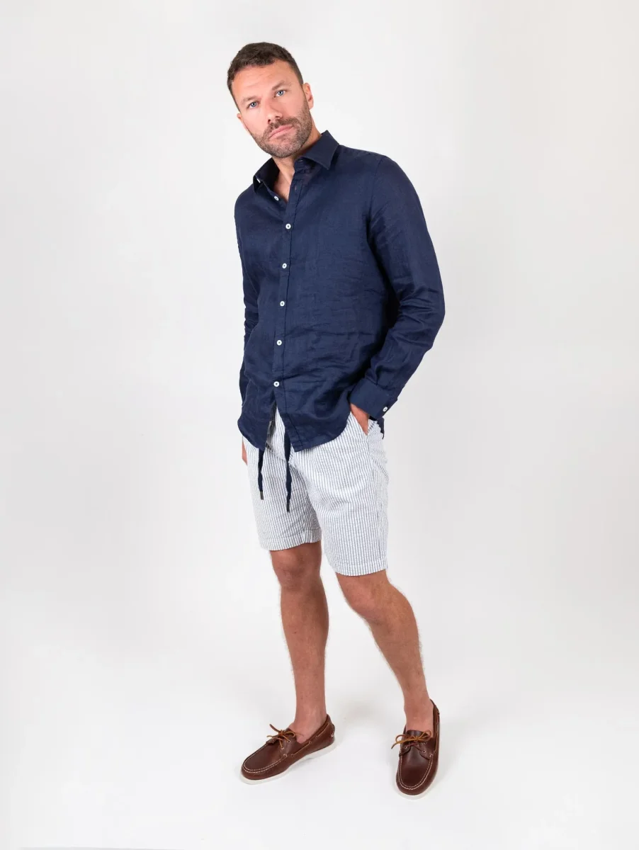 Bermuda a righe blu con coulisse - immagine 6