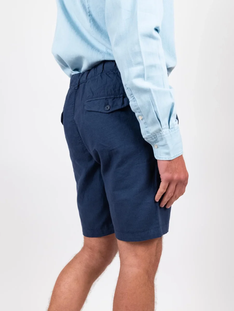 Bermuda blu in lino e cotone con coulisse - immagine 3