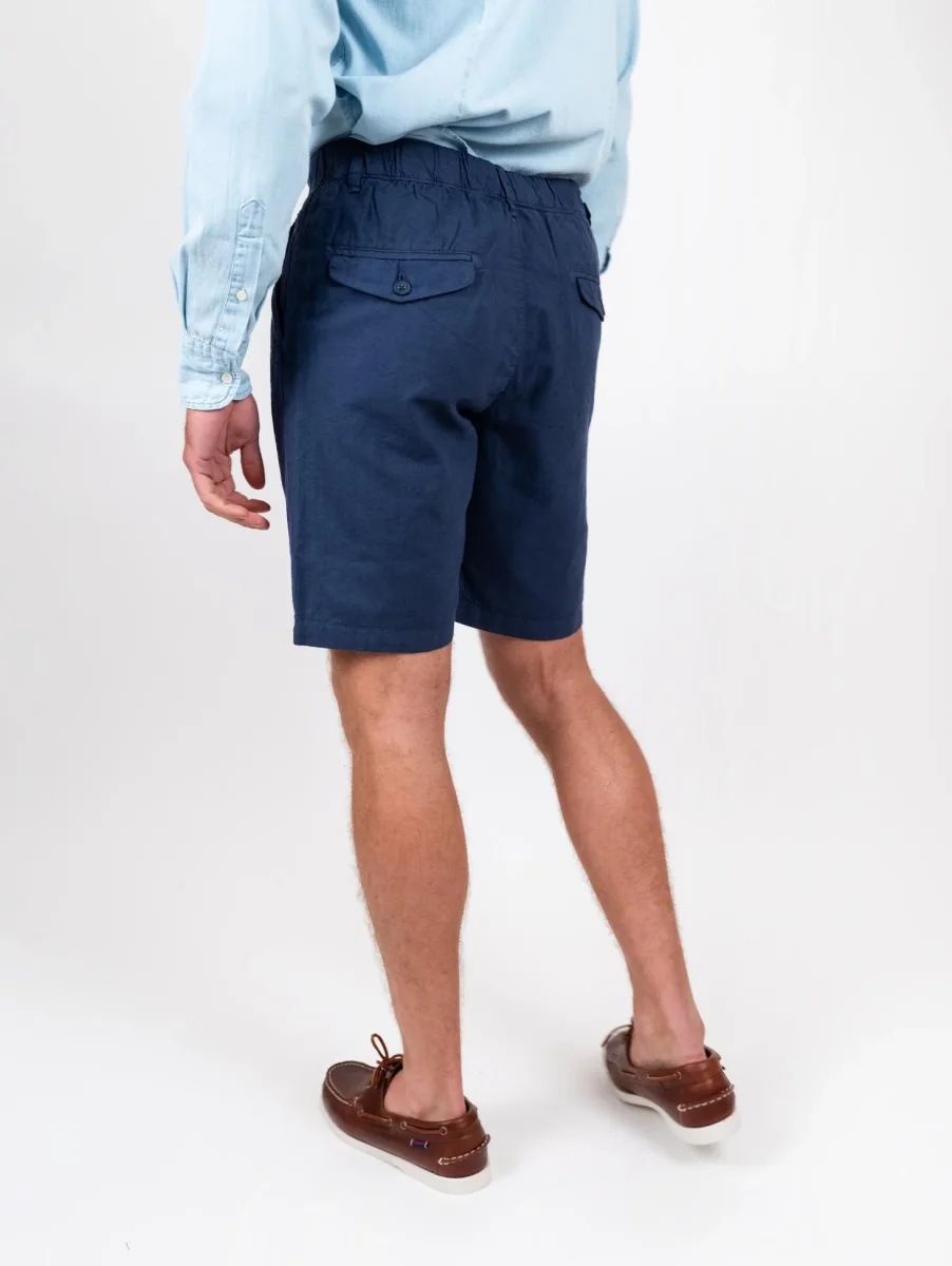 Bermuda blu in lino e cotone con coulisse - immagine 4