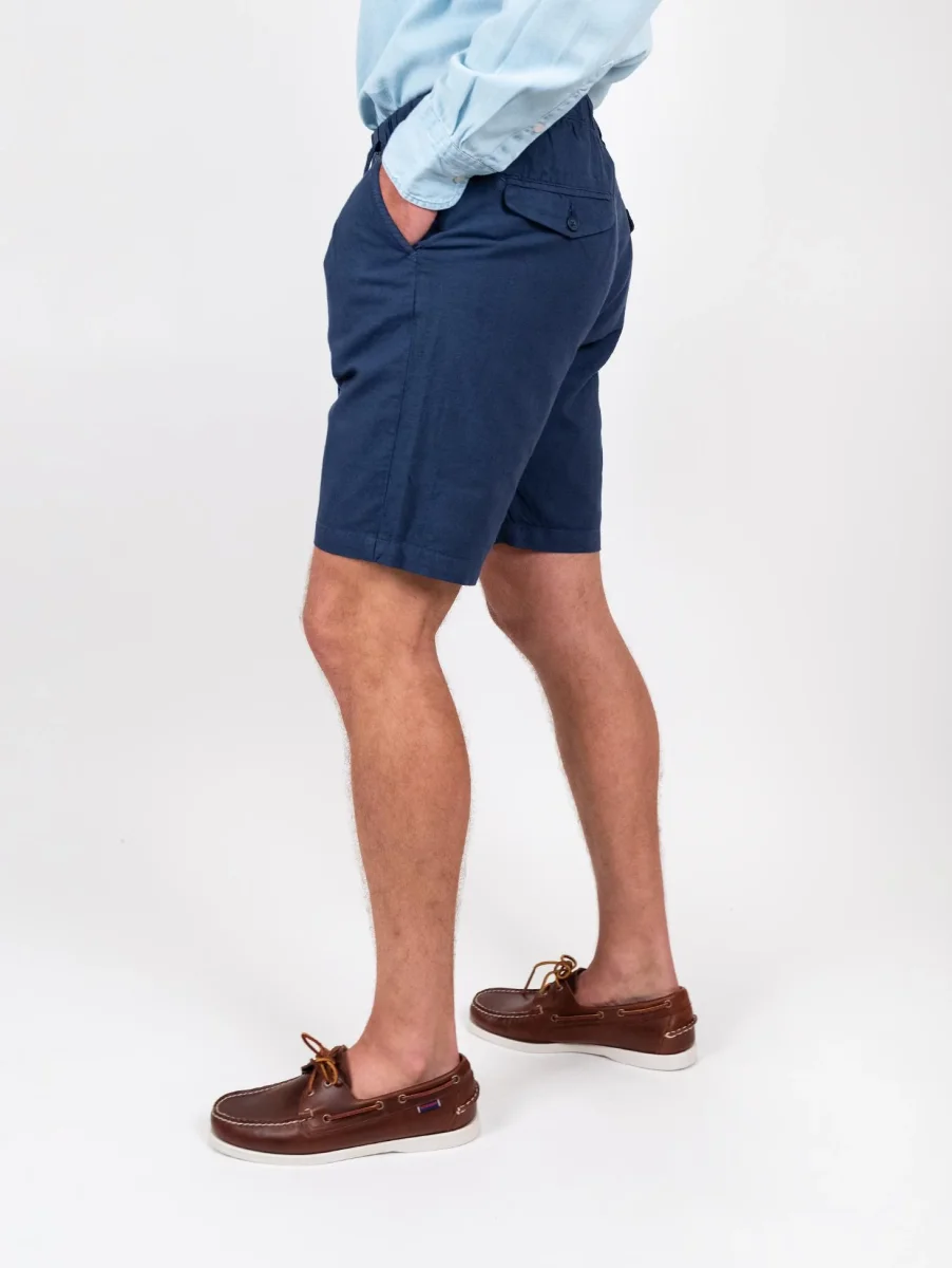 Bermuda blu in lino e cotone con coulisse - immagine 5