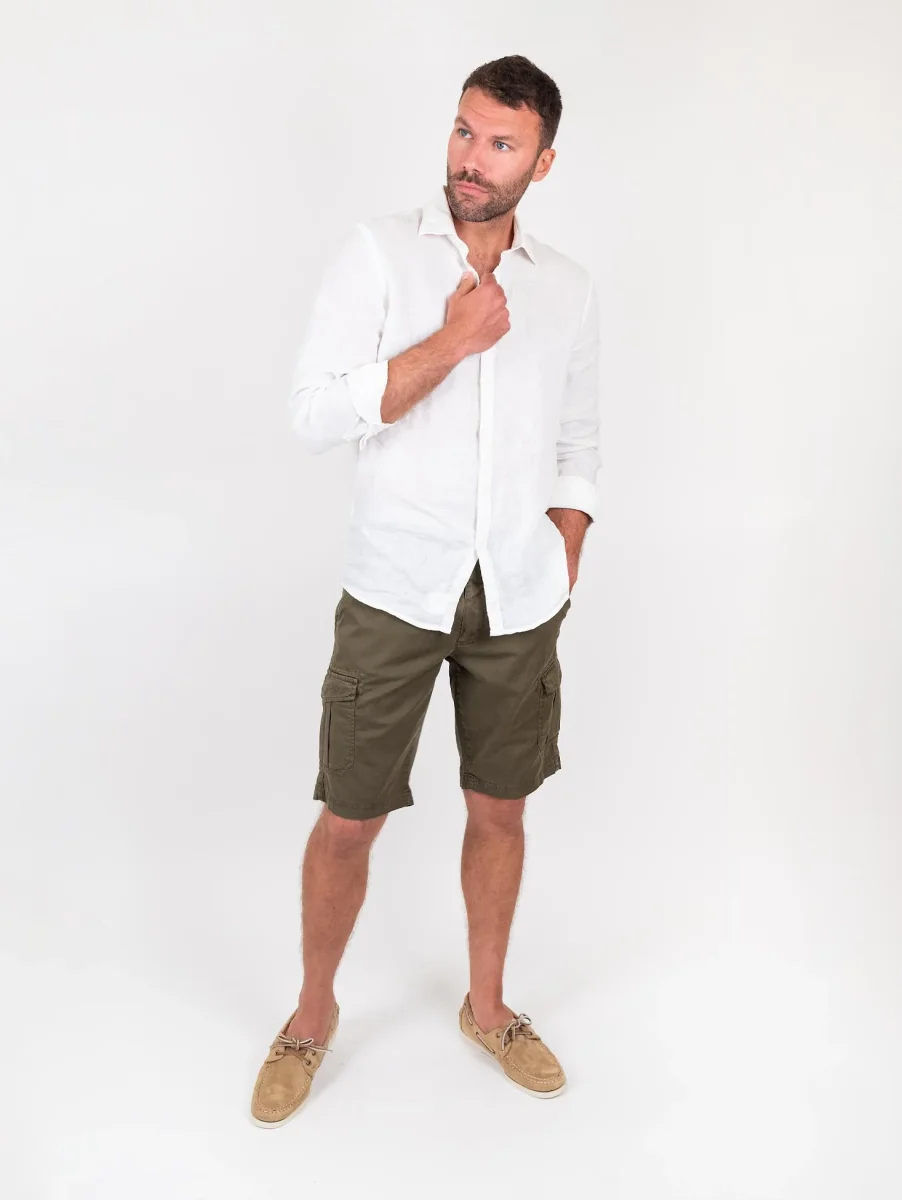 Bermuda cargo in cotone verde militare - immagine 8