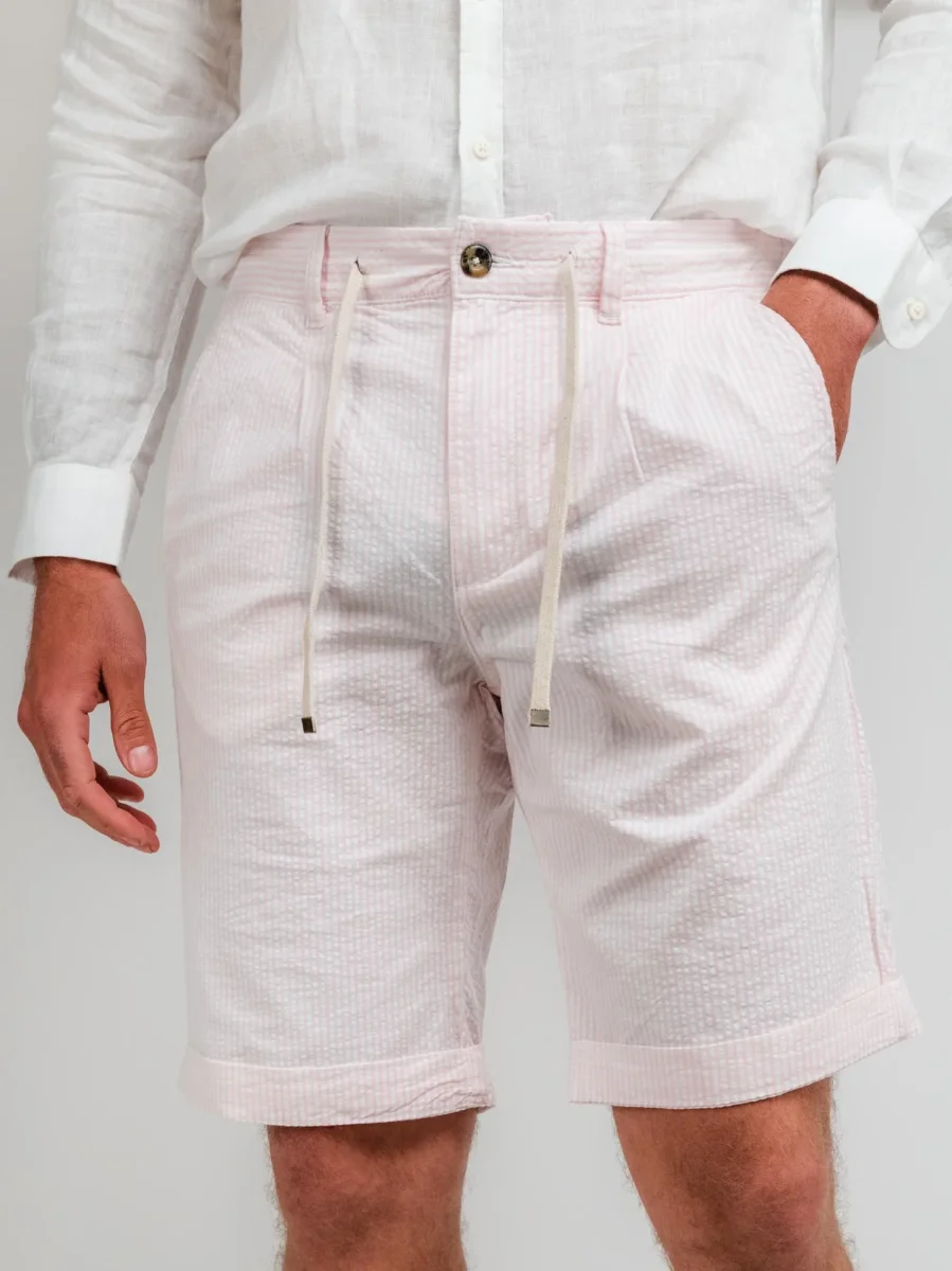 Bermuda in cotone a righe bianche e rosa - immagine 5