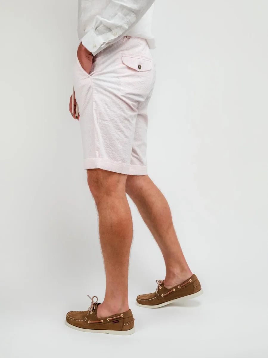 Bermuda in cotone a righe bianche e rosa - immagine 3