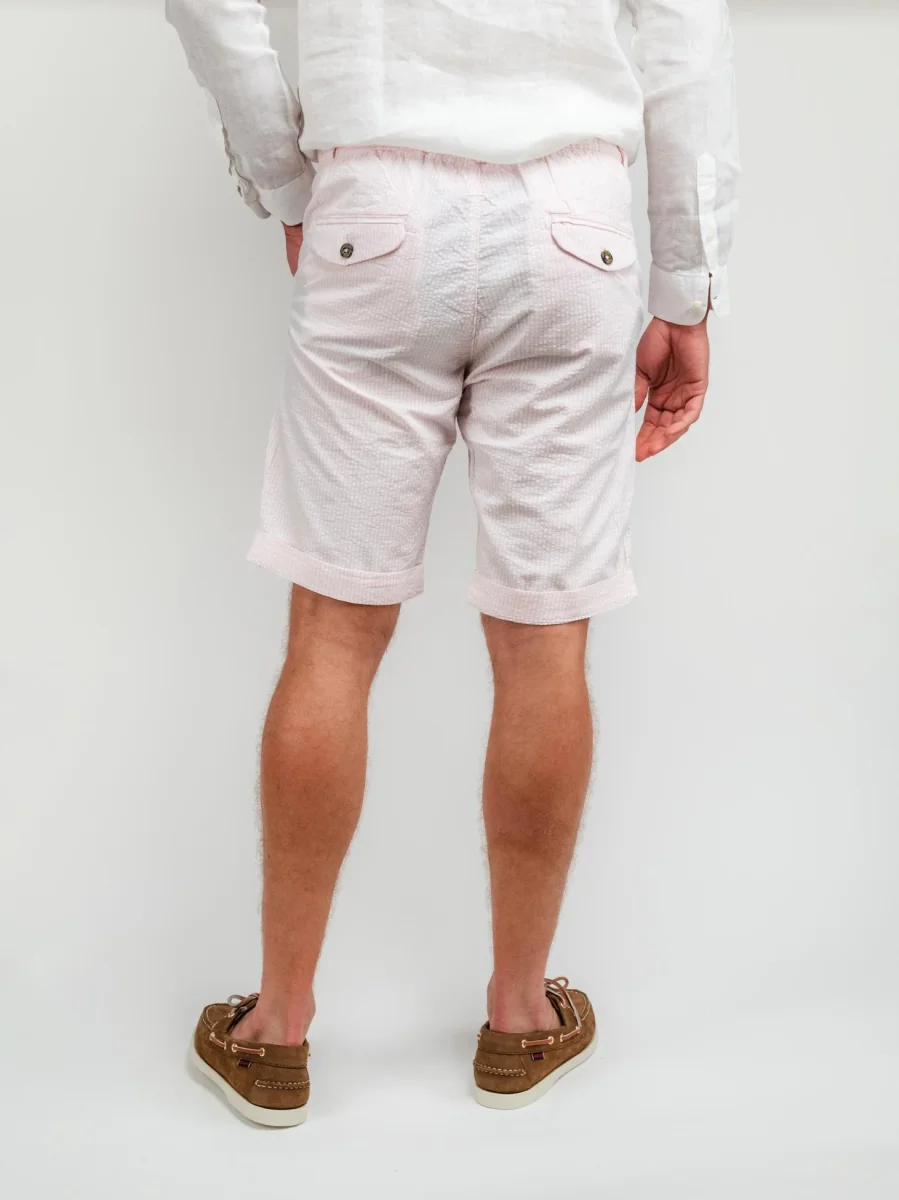 Bermuda in cotone a righe bianche e rosa - immagine 4