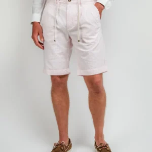 Bermuda in cotone a righe bianche e rosa