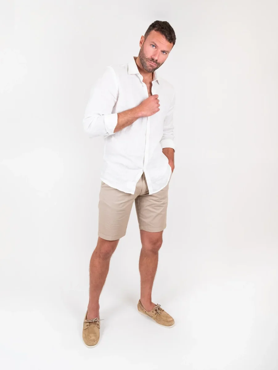 Bermuda in cotone tinta unita beige - immagine 6