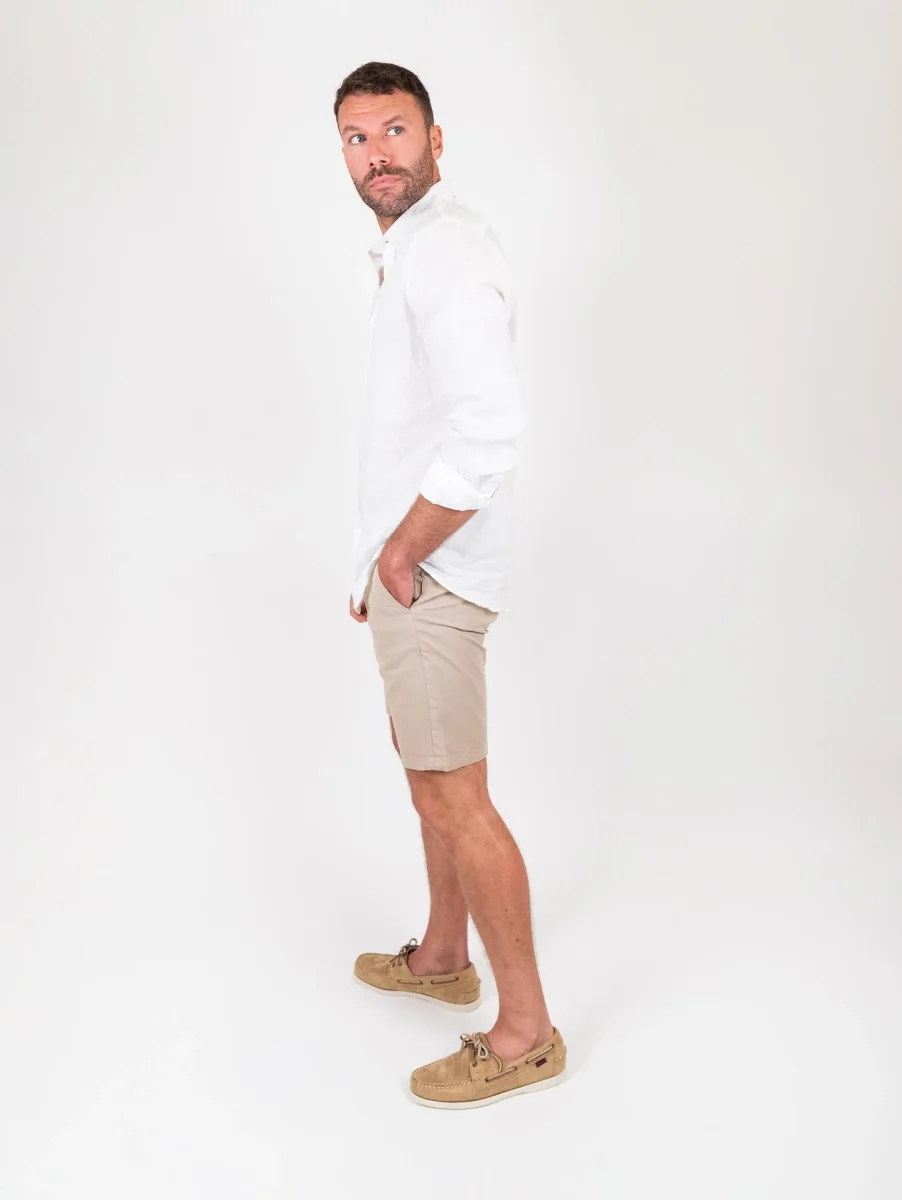 Bermuda in cotone tinta unita beige - immagine 5