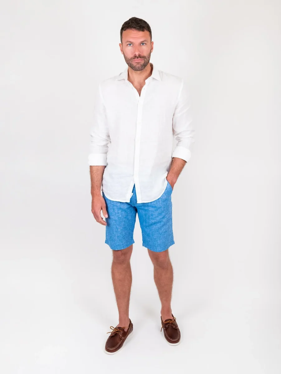 Bermuda in lino e cotone azzurro - immagine 7