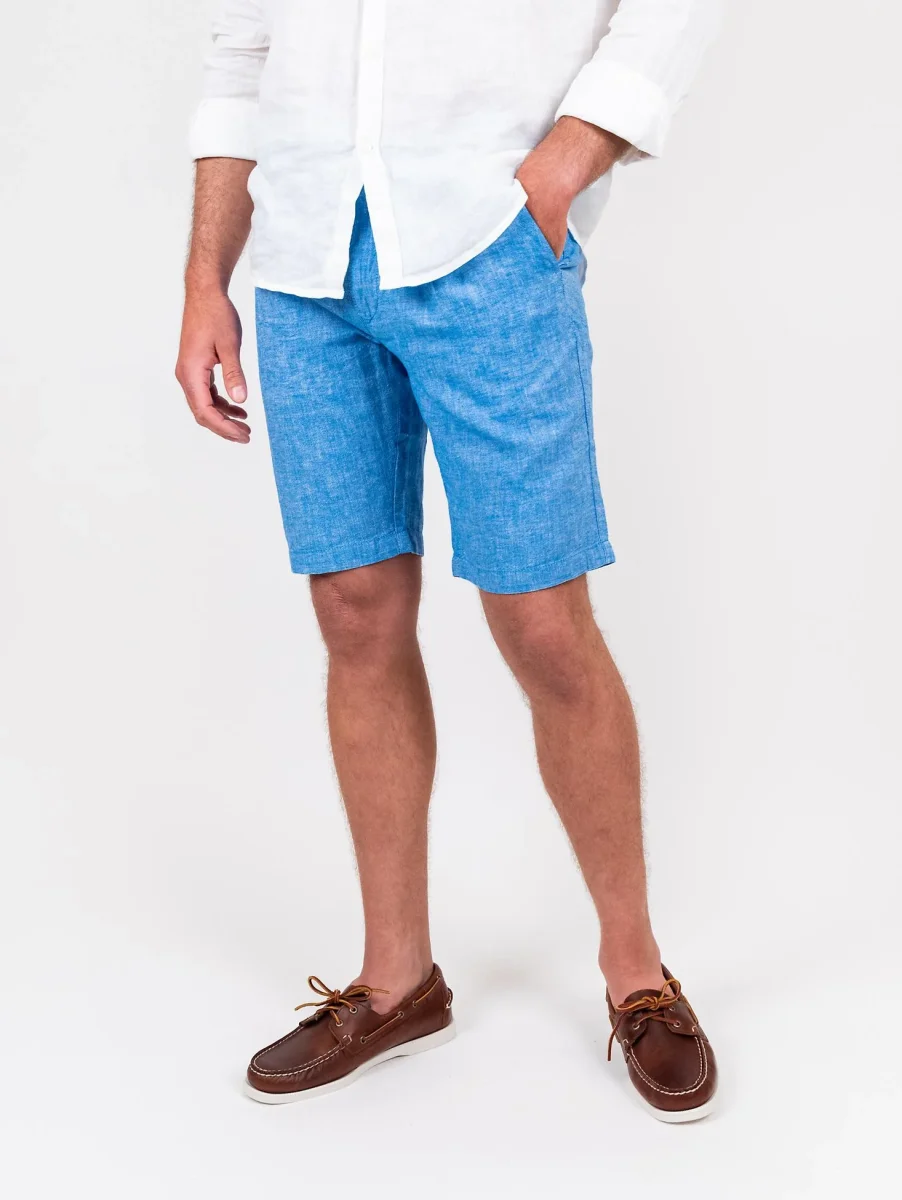 Bermuda in lino e cotone azzurro