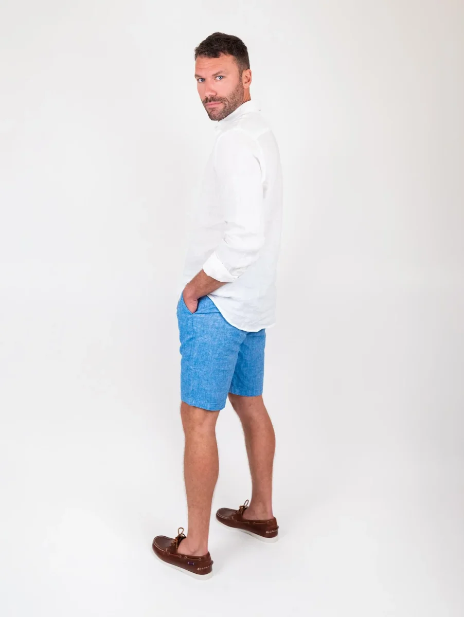 Bermuda in lino e cotone azzurro - immagine 8