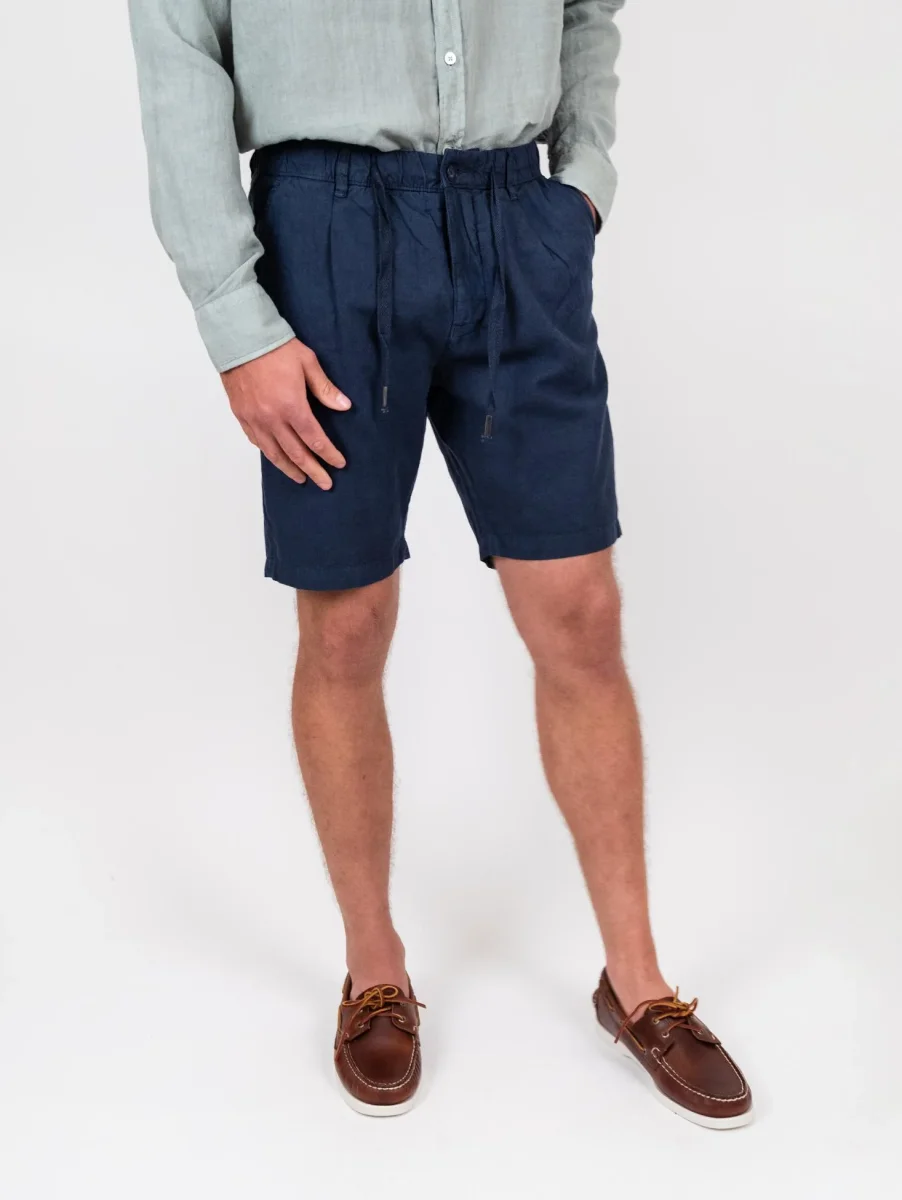 Bermuda navy in lino e cotone con coulisse - immagine 3