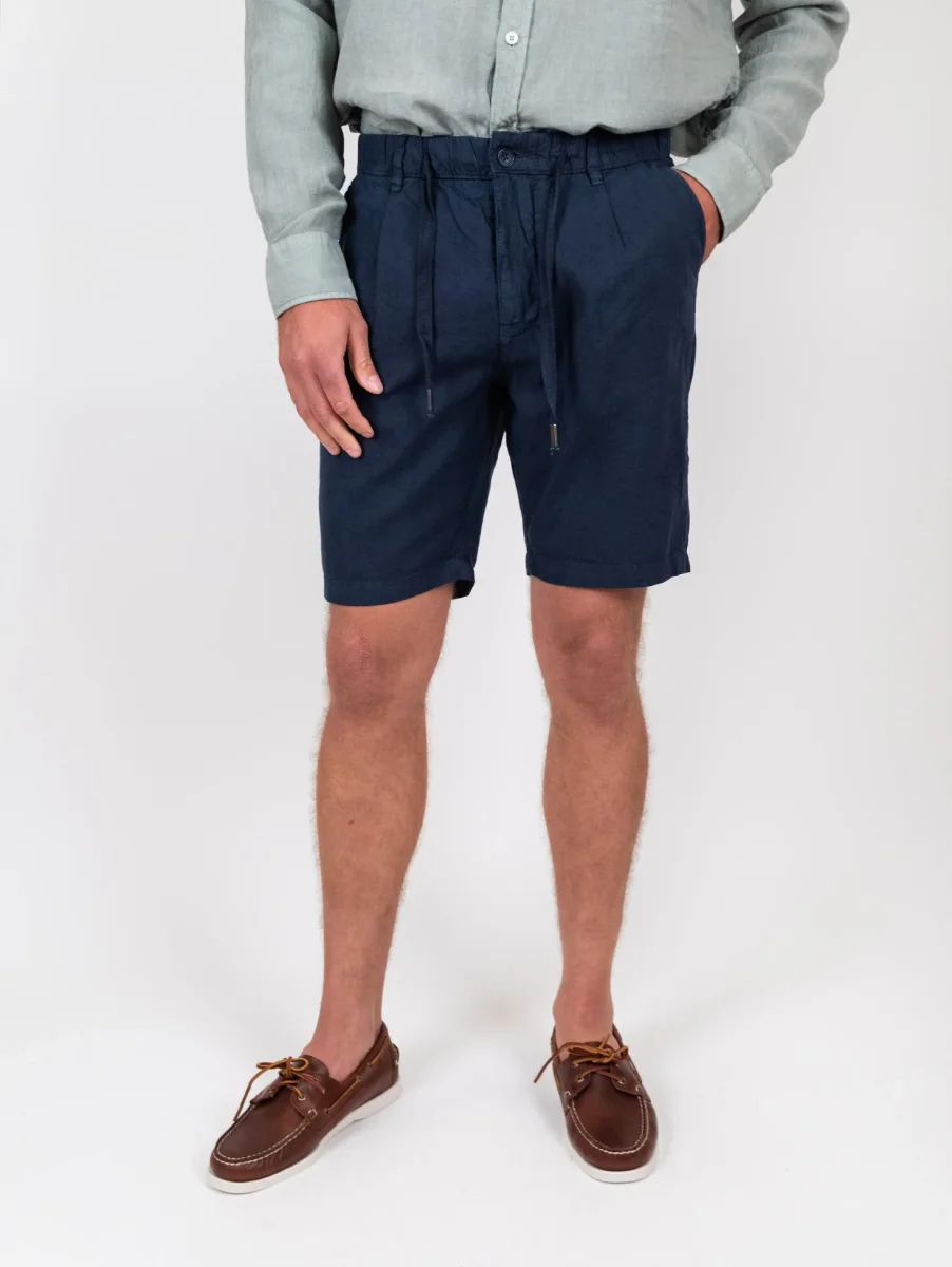 Bermuda navy in lino e cotone con coulisse