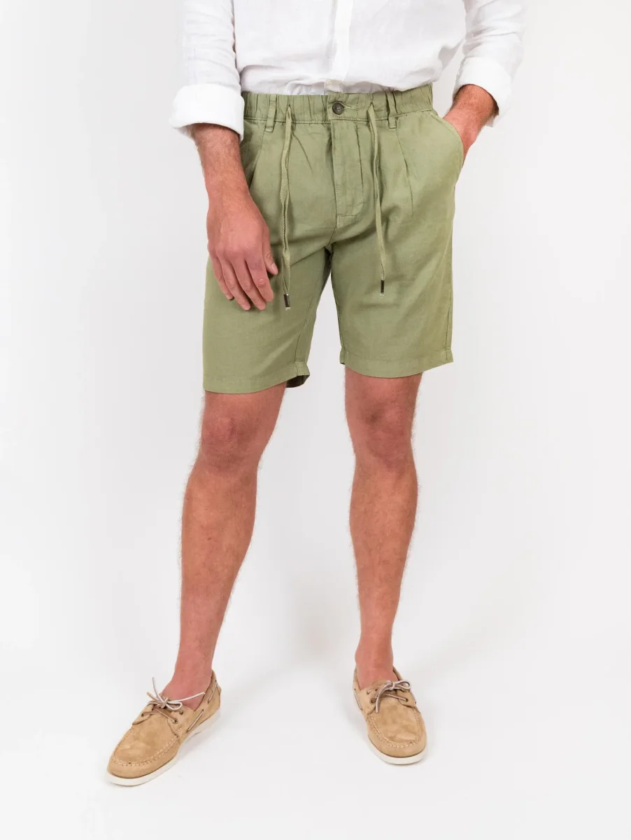 Bermuda verde in lino e cotone con coulisse