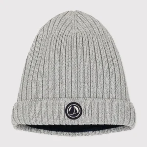 Berretto bebè in maglia grigio foderato in pile