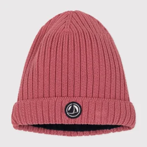 Berretto bebè in maglia rosa foderato in pile