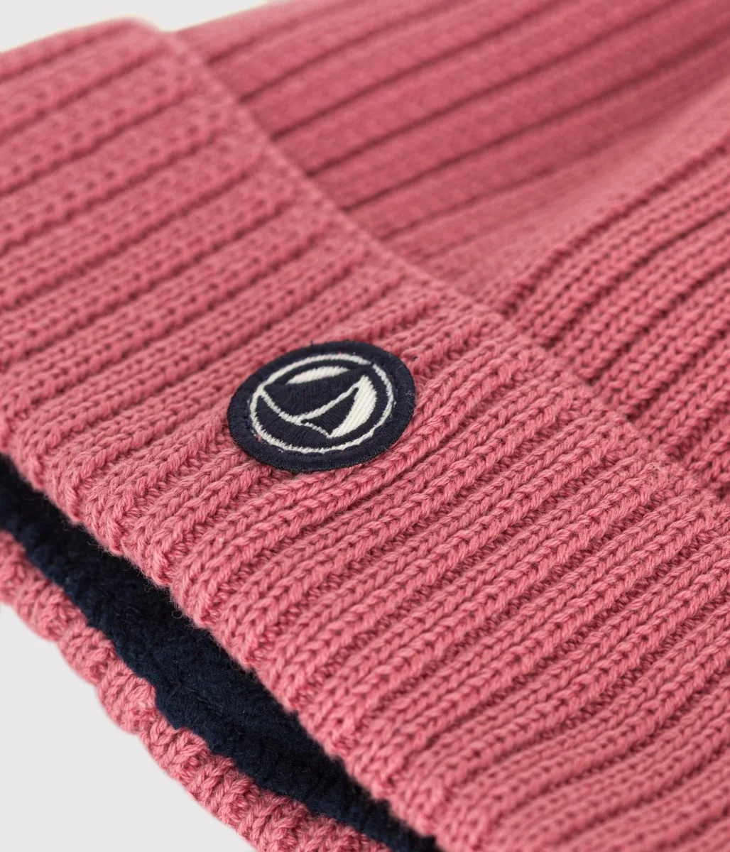 Berretto in maglia rosa  foderata in pile bambino - immagine 3