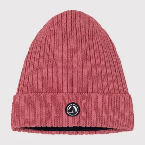 Berretto in maglia rosa  foderata in pile bambino