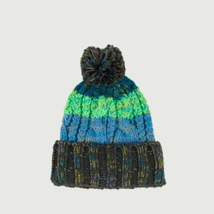 Berretto multicolor verde con pom pon