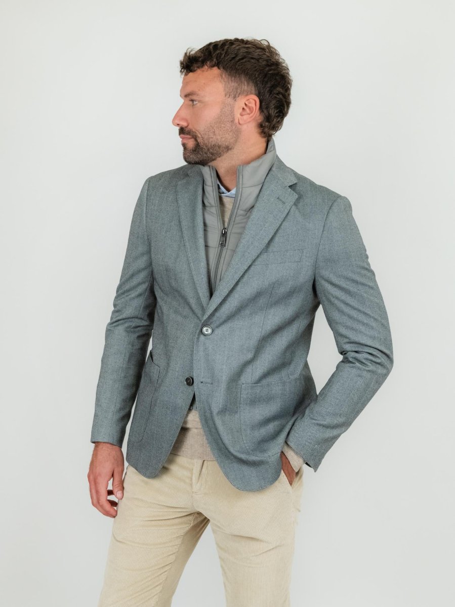 Blazer micro spiga grigio con pettorina