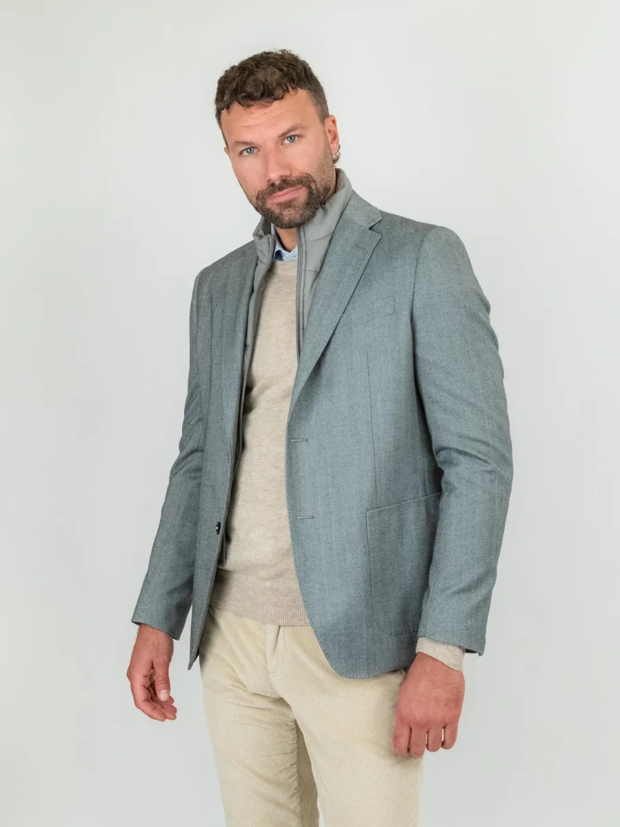 Blazer micro spiga grigio con pettorina - immagine 6