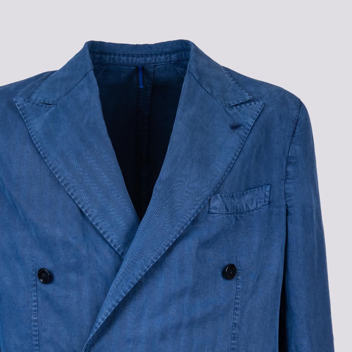 Blazer sfoderato doppiopetto blu in misto lino e cotone - immagine 4