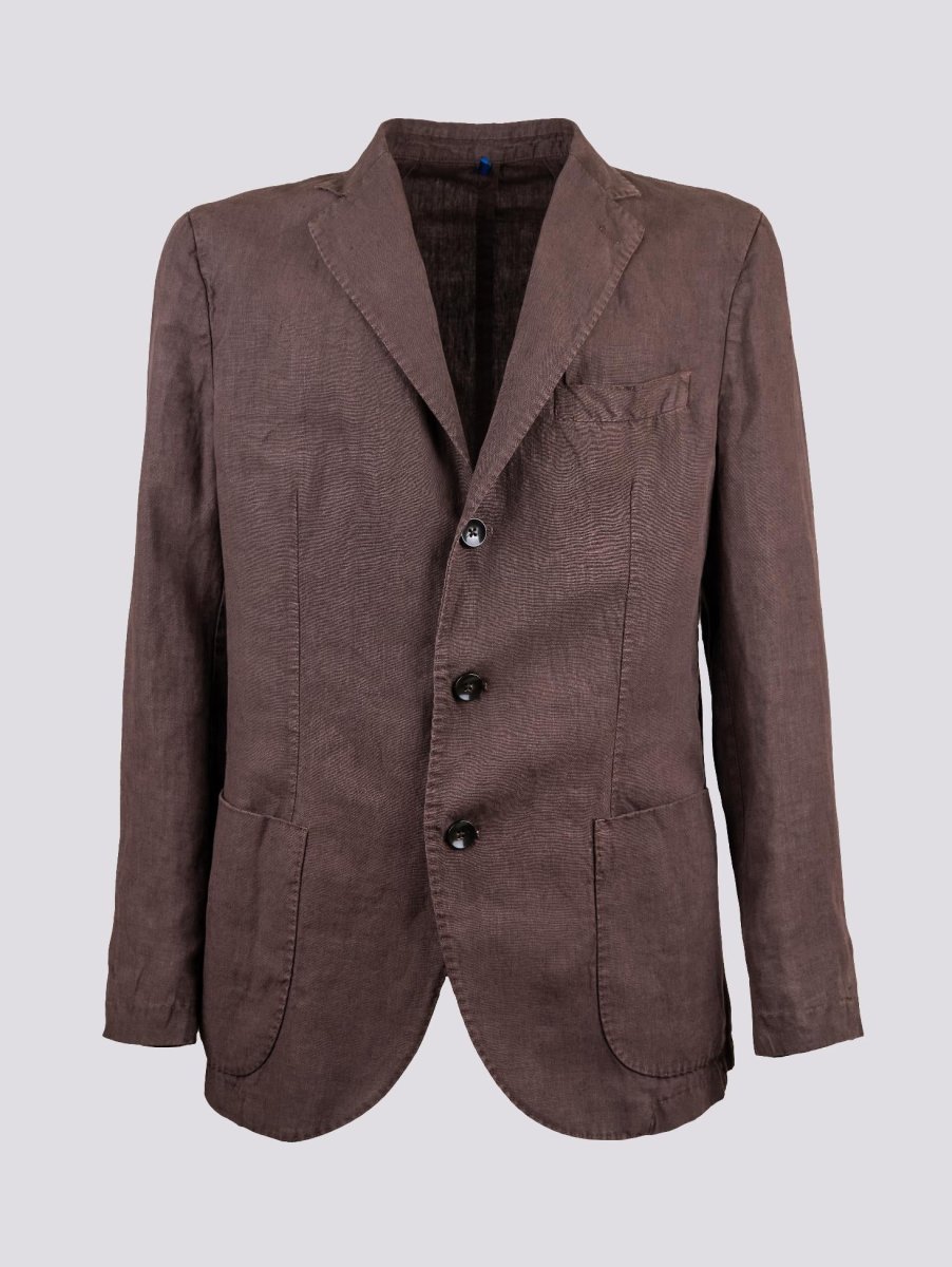 Blazer sfoderato monopetto in lino marrone
