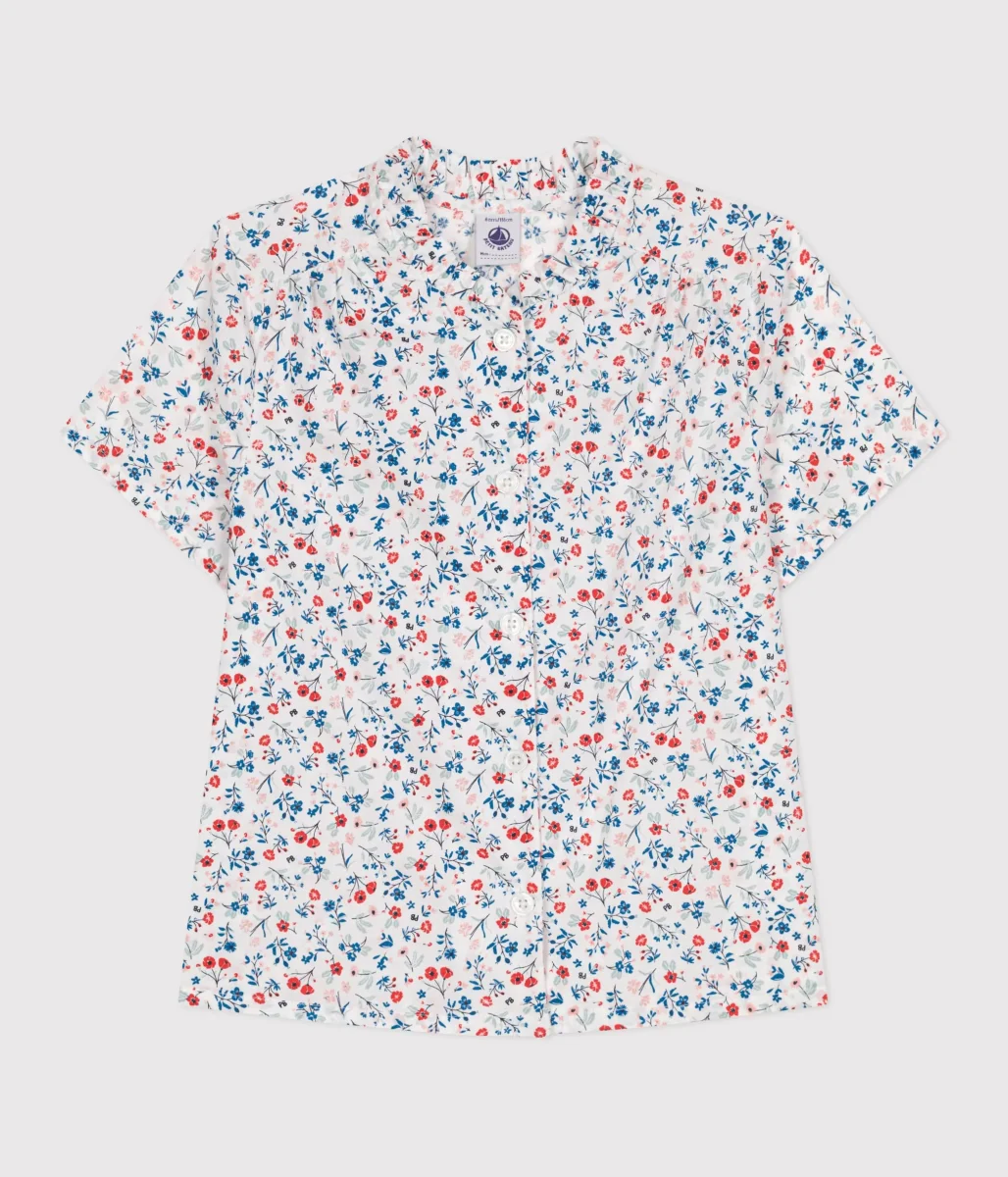 Blusa a maniche corte in cotone a fiori bambina