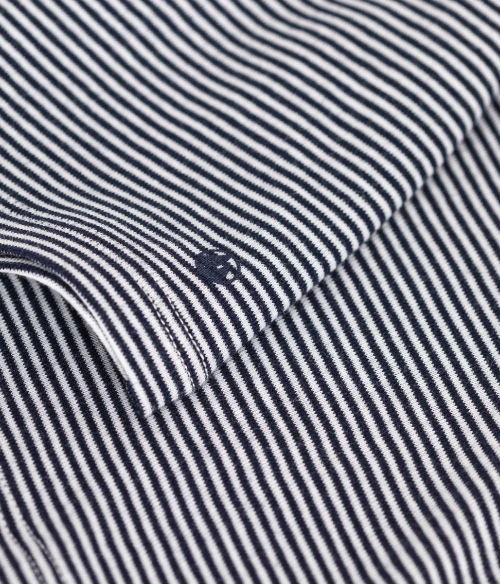 Blusa a righe blu e bianco in cotone con colletto - immagine 4