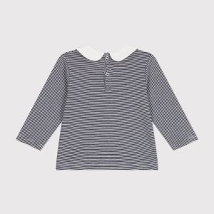 Blusa a righe blu e bianco in cotone con colletto