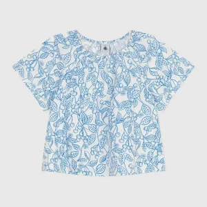 Blusa bambina a maniche corte in cotone stampa floreale