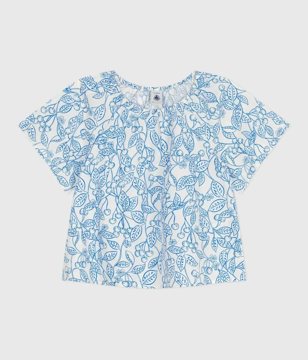Blusa bambina a maniche corte in cotone stampa floreale